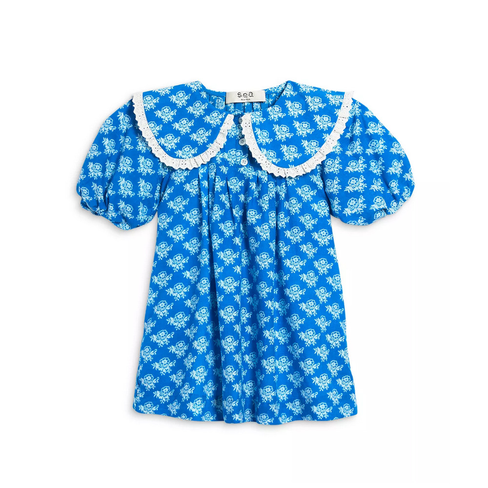 Sea Girls' Annika Puff Sleeve Cotton Dress Blue Size 12
